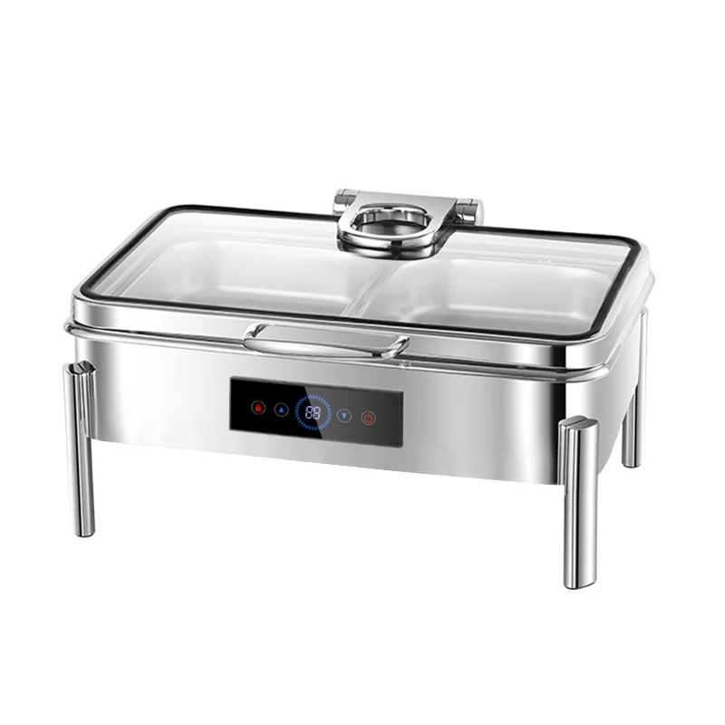 Airuisi 5 Stars Luxury 6L 9L Electric Buffet Stove & Hot Pot Chafer Stainless Steel Rectangular Glass Lid Catering Buffet Server