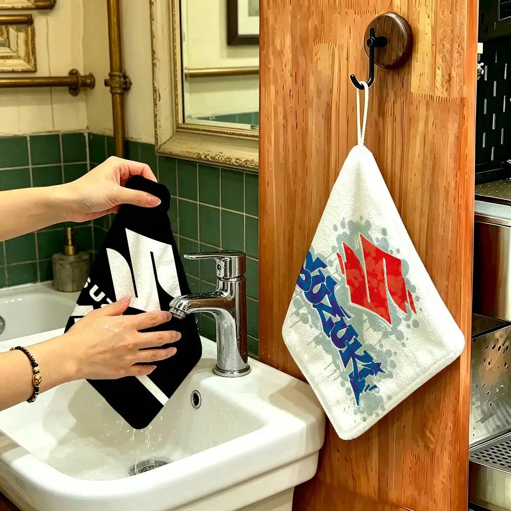 S-Suzukis Soft Polyester Cotton Towel, Hanging Kitchen Style Hand Wiping Cloth for Restaurant Home