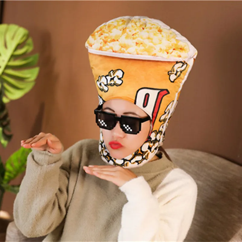 Popcorn Fries Plush Cap Hat Adult Children Funny Party Cap Cosplay Food Costume Carnival Dress