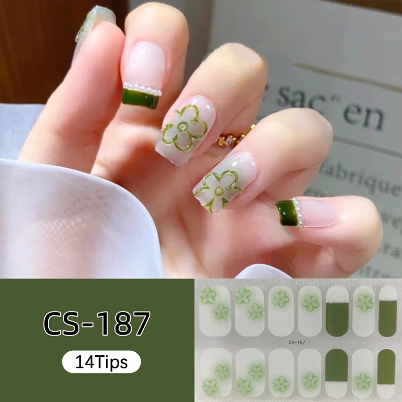 14 قطعة من ملصقات الأظافر اللامعة البسيطة لفن الأظافر، أغطية أظافر كاملة، صناعة فن الأظافر بنفسك