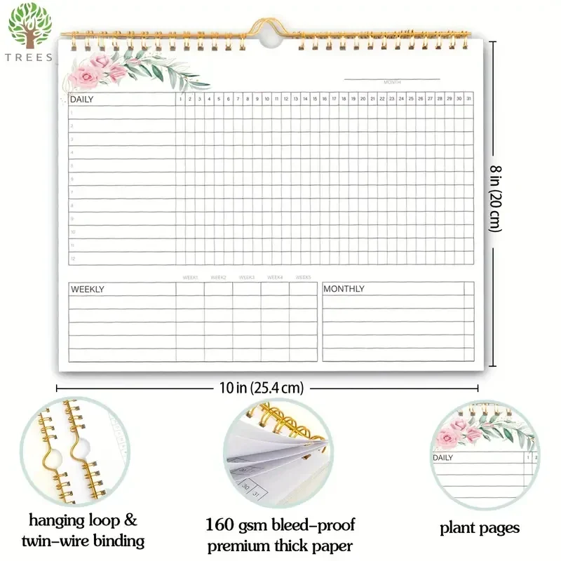 2024 Habit Tracking Calendar Spiral Binding Habit Magazine has 12 different plant pages, daily, weekly, and monthly magazines wi