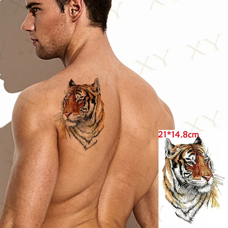 Autocollant de tatouage temporaire, imperméable, tigre serpent Scorpion, corbeau noir, grande taille, Flash d'art corporel, faux tatouage, pour hommes et femmes