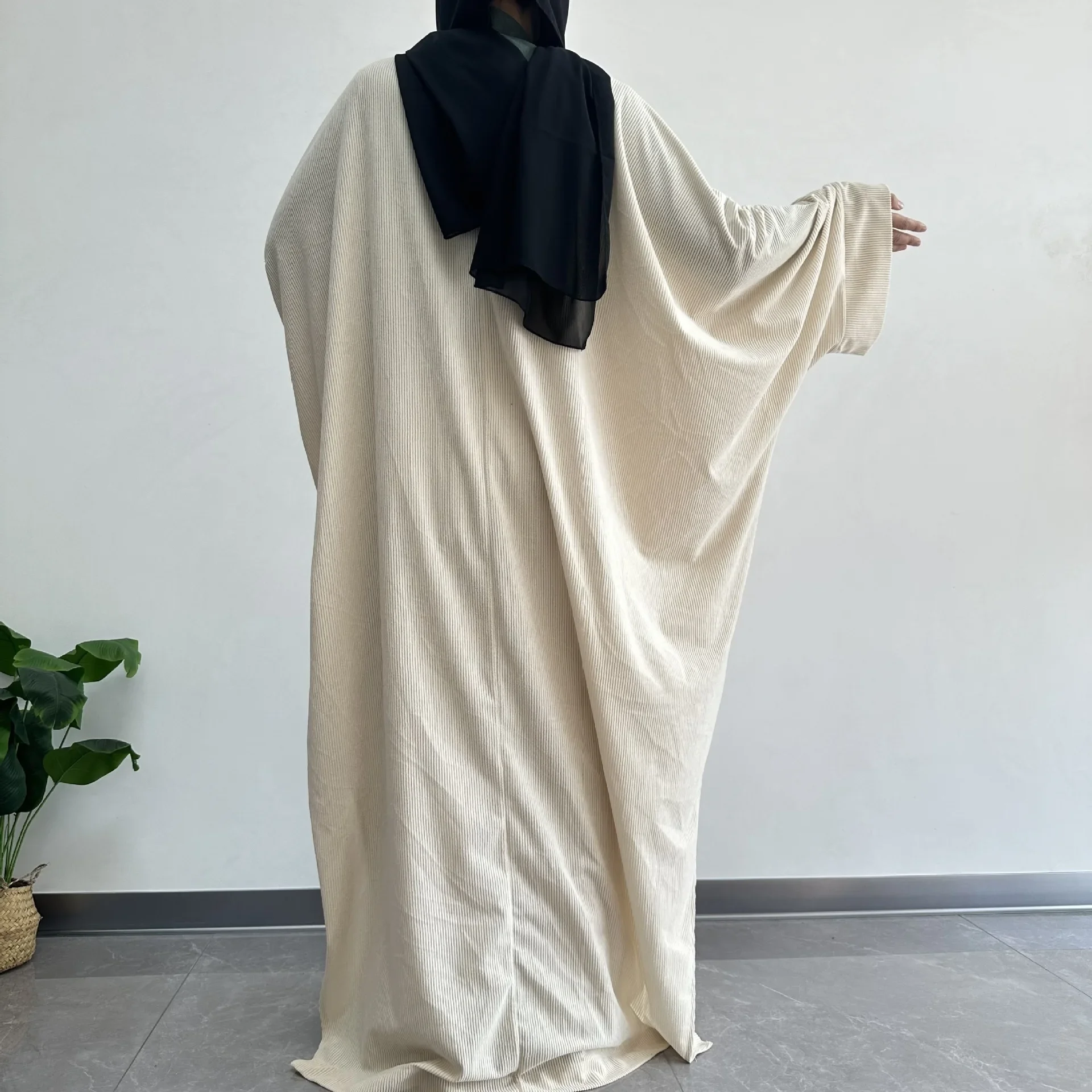 Hiver velours côtelé Abaya Robe pour femmes caftan dubaï modeste robes musulmanes Islam vêtements turquie solide Robe Kebaya Caftan Jalabiya
