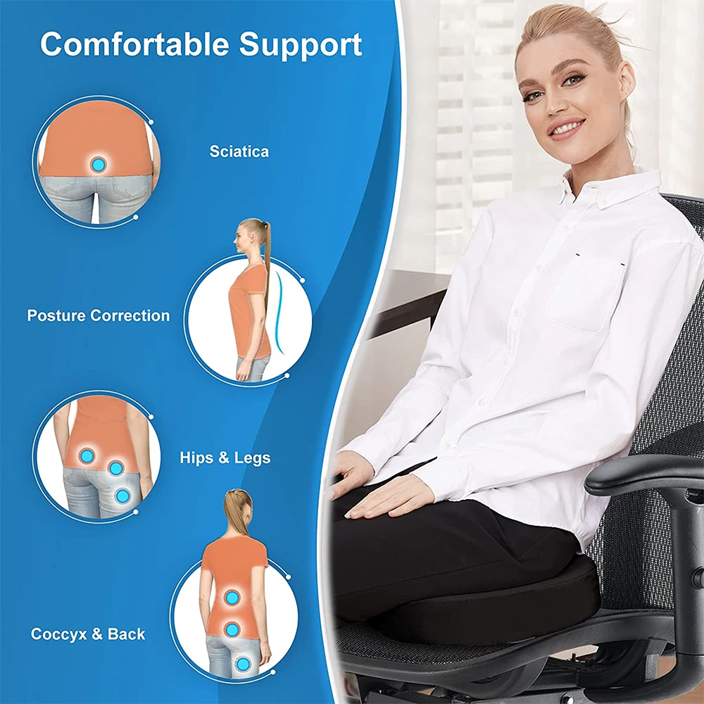 Memory Foam Coccyx Seat Cushion for Office Chair, Desk Chair Car Seat Cushion for Tailbone Pain, Sciatica, Back Pain Relief