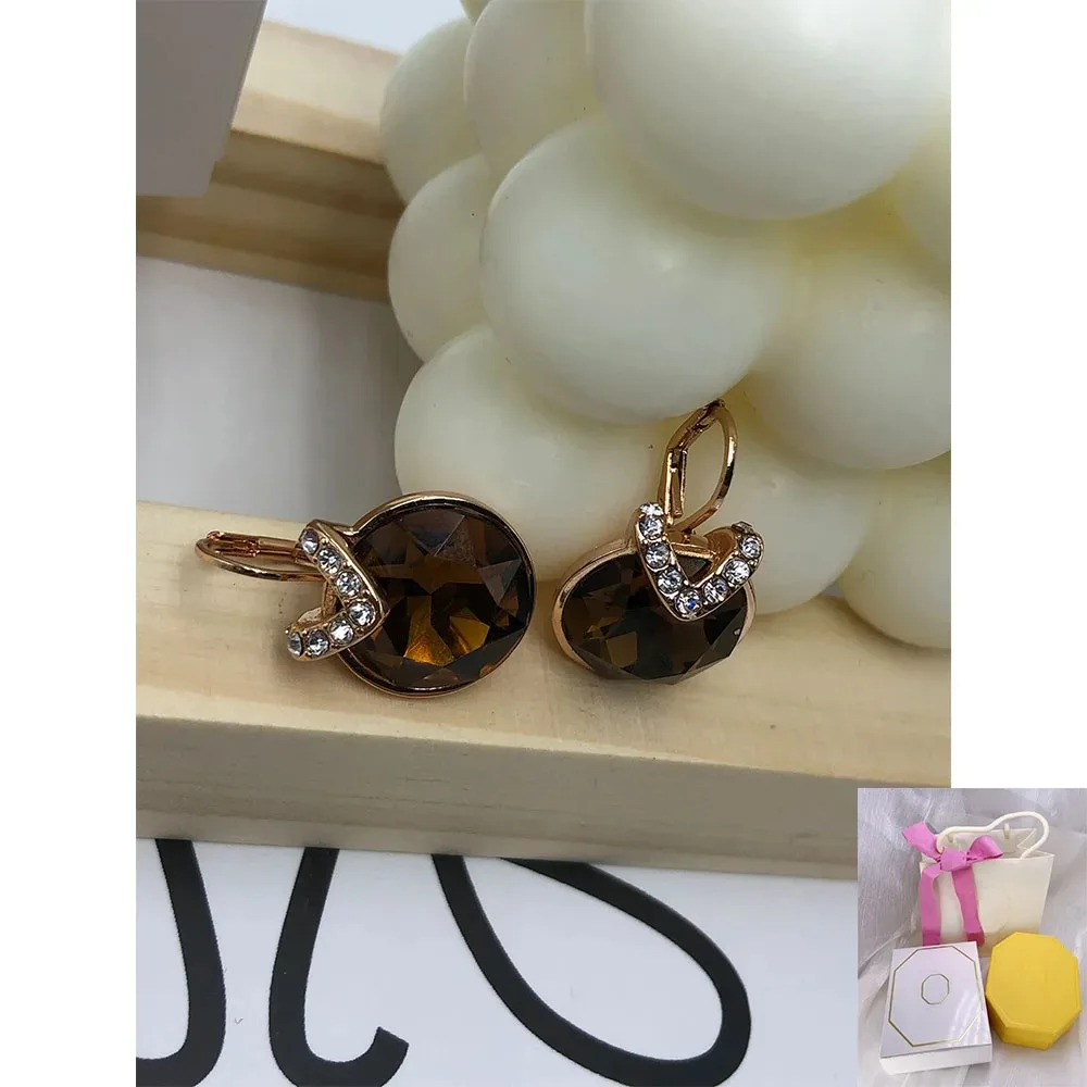 

2024 New Brown Crystal Small V Imitation Crystal Earrings Exquisite Romantic Holiday Gift