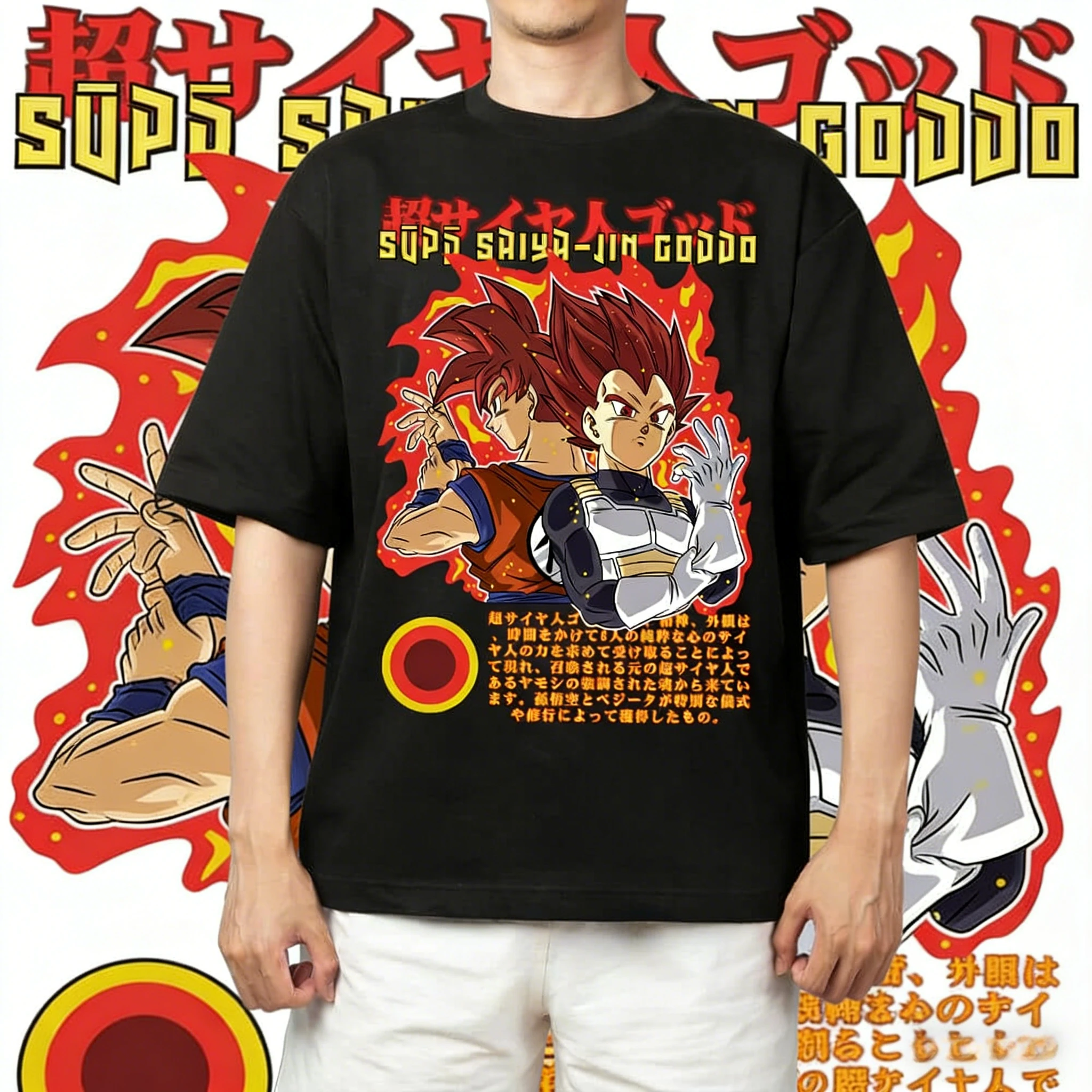 

2026 Summer Dragon Ball Super Oversized T-shirt High Quality 100% Cotton Super Saiyan God Goku & Vegeta Print Unisex Retro Tee