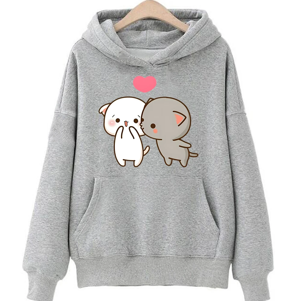 Peach and Goma Mochi Cat 만화 프린트 후드 여성 의류, Kawaii Boba Femme 여름 운동복 Sudaderas Girls 귀여운 후드