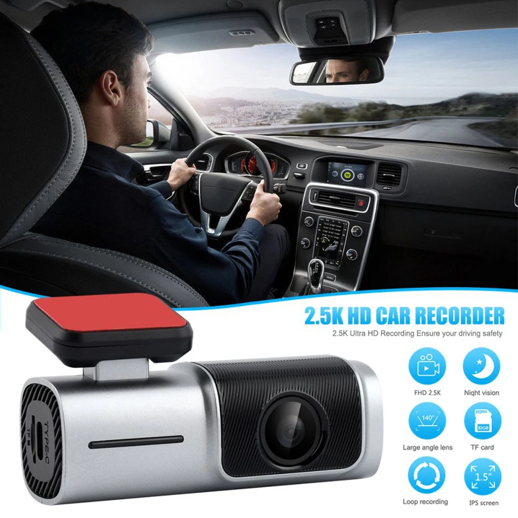 Car DVR Recorder Wide Angle Lens With Smartphone App 2.5K Dash Cam Wide GPS Night Vision Parking Monitor Loop Recording