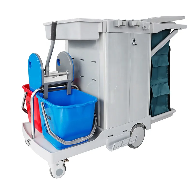 S-TB90 dispatch hotel rooms daily supplies plastic cleaning trolley janitor service cart can water loading mop squeezing water