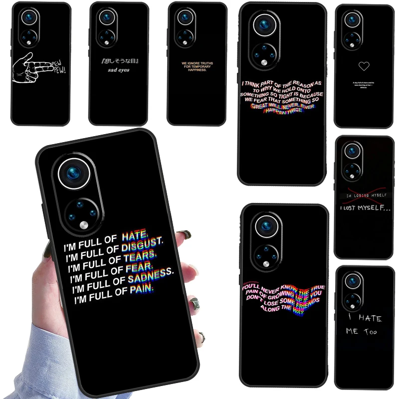 Sad depression Black Word For Honor 50 Case Cover For Huawei P30 P20 P40 Lite Pro Nova 9 5T P Smart Z 2021 Fundas