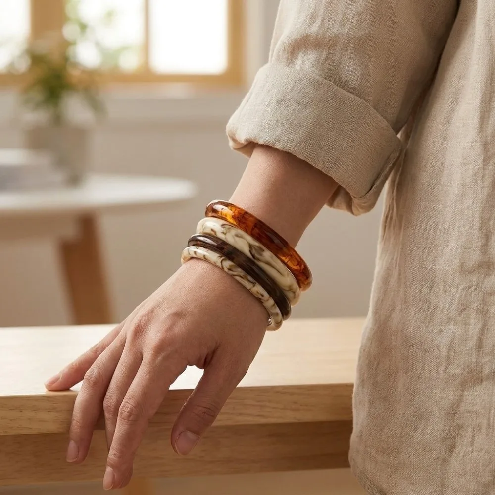 Luxury Muticolor Resin Bracelets Stackable Wristband Round Bangle Bohemia Hand Ring Geometric Bracelets Jewelry