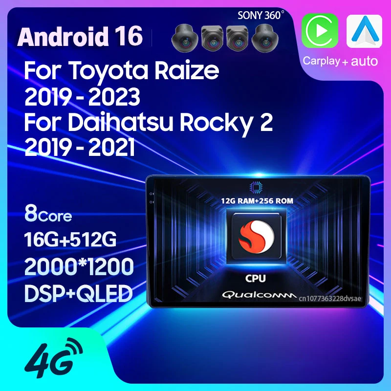 Android 16 Carplay Auto For Toyota Raize 1 2019 - 2023 For Daihatsu Rocky 2019 - 2021 RHD Car Radio 2Din Player GPS Video Stereo