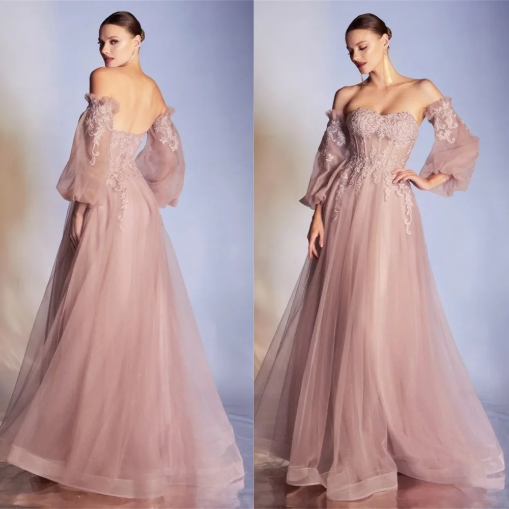 

Exquisite Strapless A-line Prom Dresses Alencon lace Open back Layered Fold Organza Floor length Evening فساتين سهره فاخ