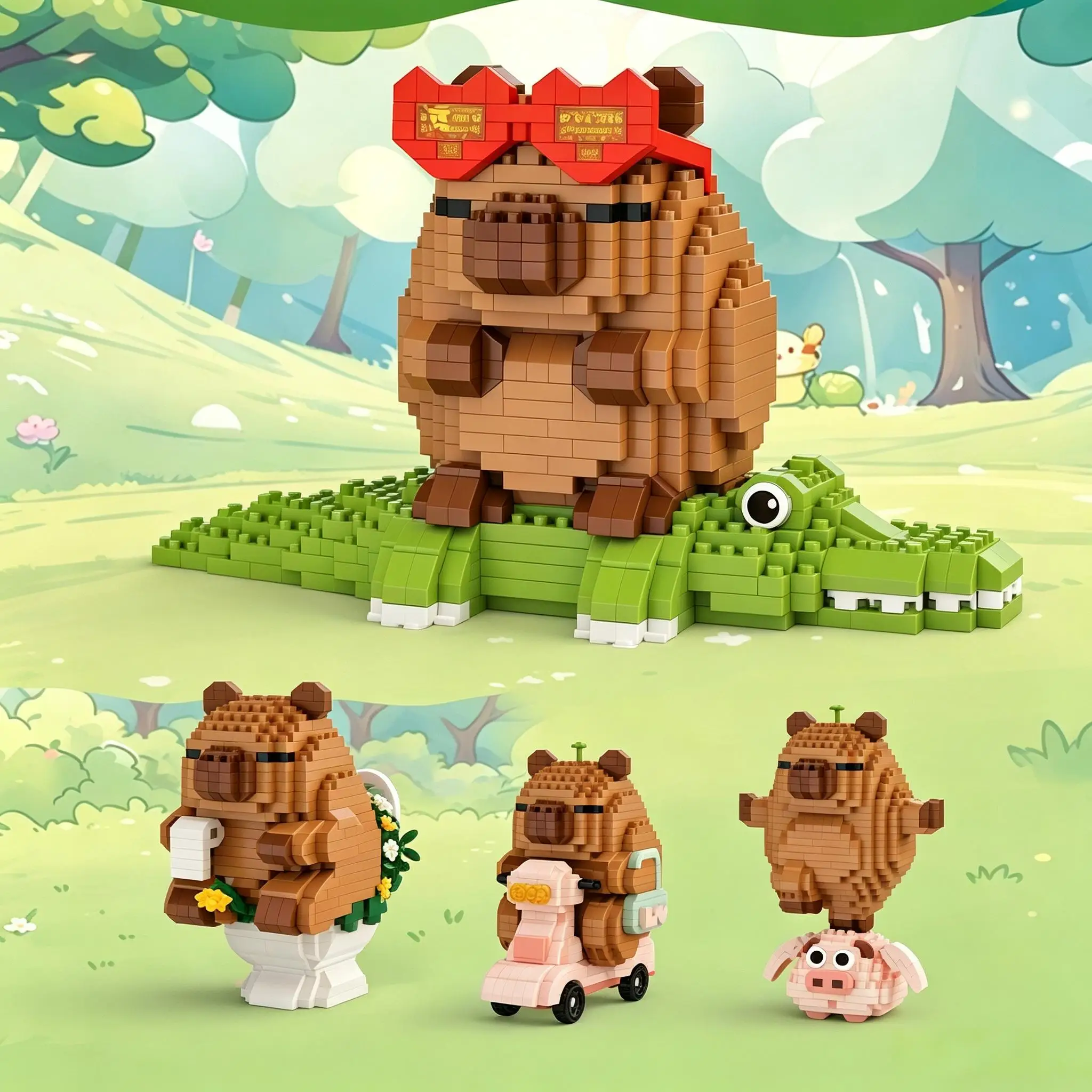 Capybara Micro Building Blocks Figure DIY Mini Bricks STEM Toy 5 Styles Animal Desk Decor Collectible Model for Kids Adults Gift