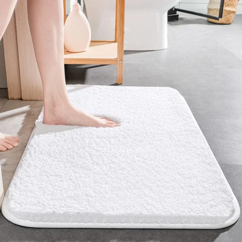 

Super Thick Bathroom Door Mats Solid Color Plush Rug Water-absorbent Non-slip Foot Mat Soft Fluffy Comfortable Shower Room Pad