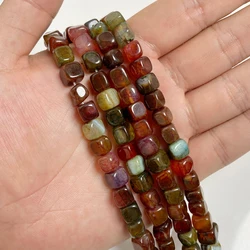 6-8mm Natural Polished Colorful Tourmaline Stone Beads Square Agat Loose Spacer Bead for Jewelry Making DIY Bracelet Accessories