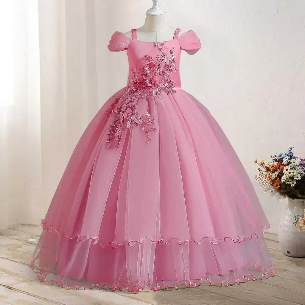 Teen Flower Girl Dress Bridesmaid Ceremony Princess Party Prom Dressees Lace Evening Long Kids Pageant Wedding Ball Gown Vestido