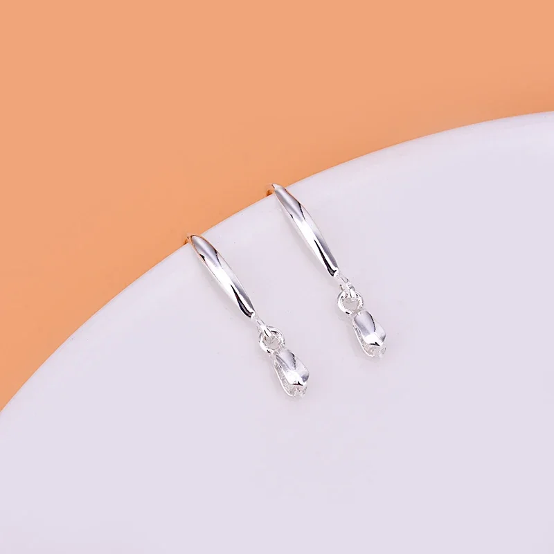 S925 Sterling Silver Korean version female melon seed buckle earhook simple temperament jade jade jade hollow earrings earrings