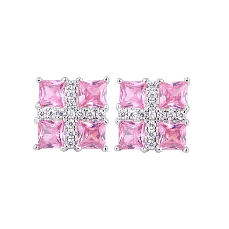 Colorful Treasure Earrings Noble and Elegant Blue Corundum Earrings for Women Luxurious Pink Diamond-Studded Stud Earrings Whole