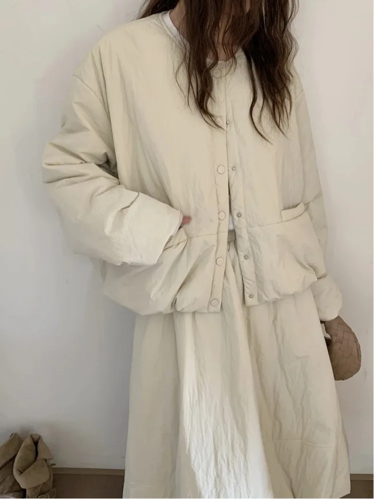 

Зимние утепленные парки, комплект из двух предметов, женское элегантное однобортное пальто с круглым воротником, куртка и эластичные юбки с высокой талией