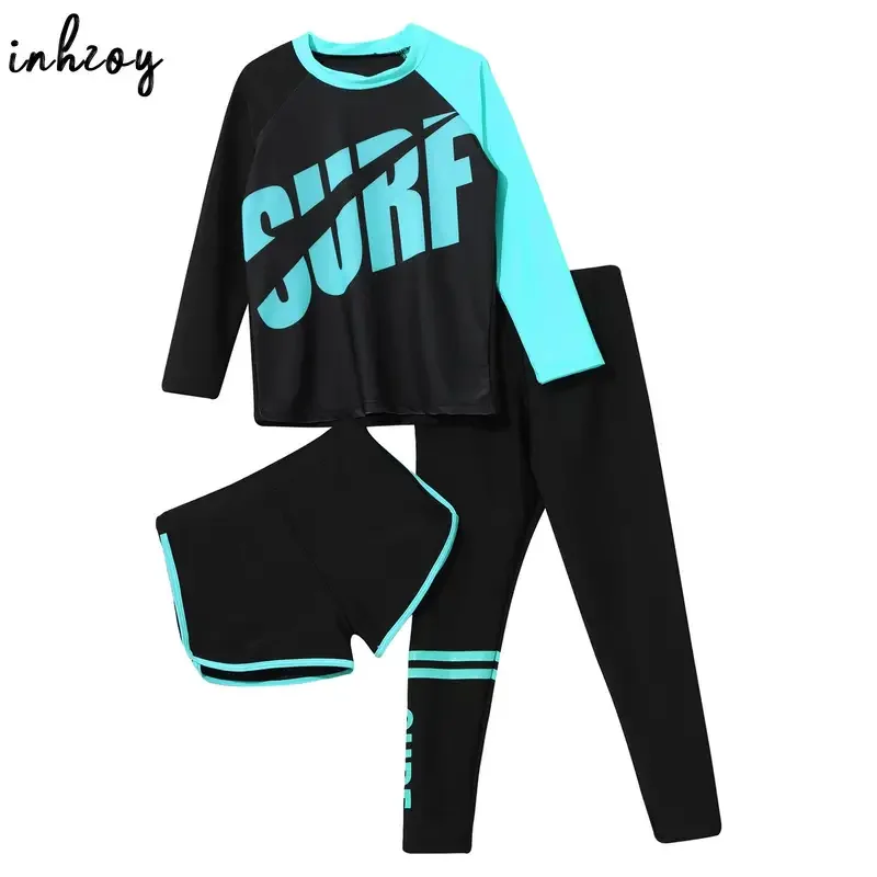 Kids Rash Guard Swimwear 3 Piece Swimming Sets Quickly Dry Swimsuit Sun Protection Long Sleeve Top Shorts Pants Swim Outfits