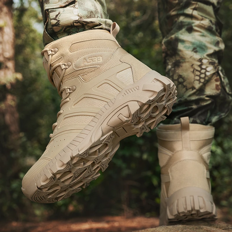 

Men's high top hiking boots, sporty and stylish outdoor style, solid color, anti slip and wear-resistant rubber sole