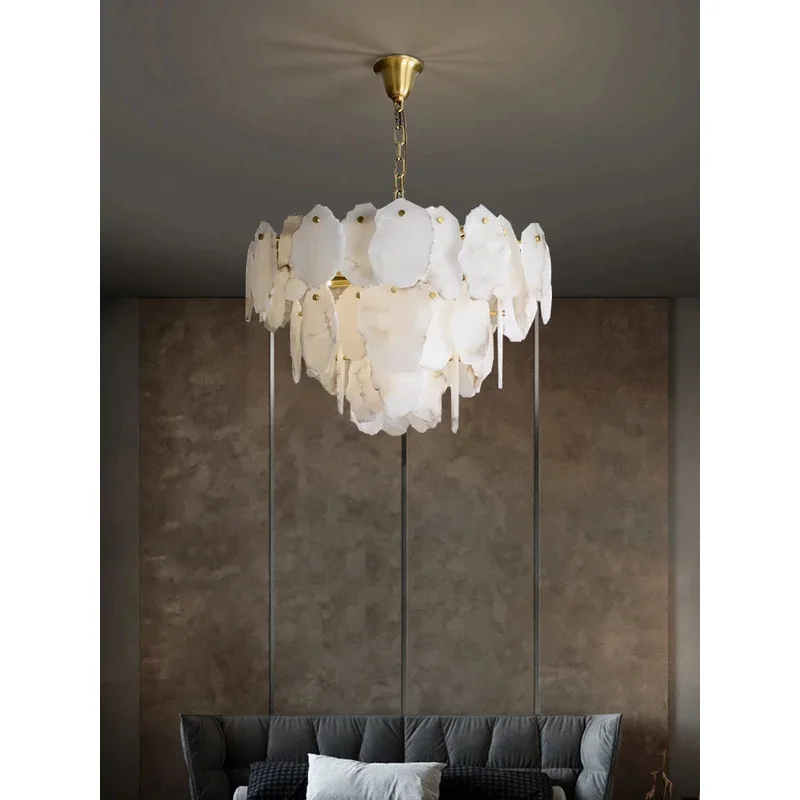 

Natural Marble Luxury LED Dimmable Gold Silver Hanging Lamps Chandelier Lighting Suspension Luminaire Lampen For Living Room