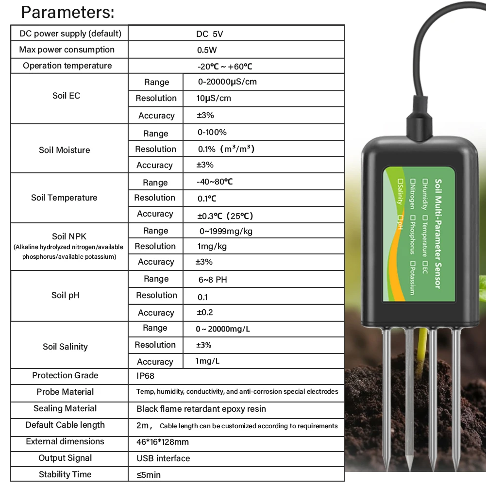 YAGO Bodensensor 8-in-1 für die Landwirtschaft pH EC Feuchtigkeit NPK Tester Android/HarmonyOS USB Smart Bodenmessgerät für präzises Landwirtschaft – Detail 3