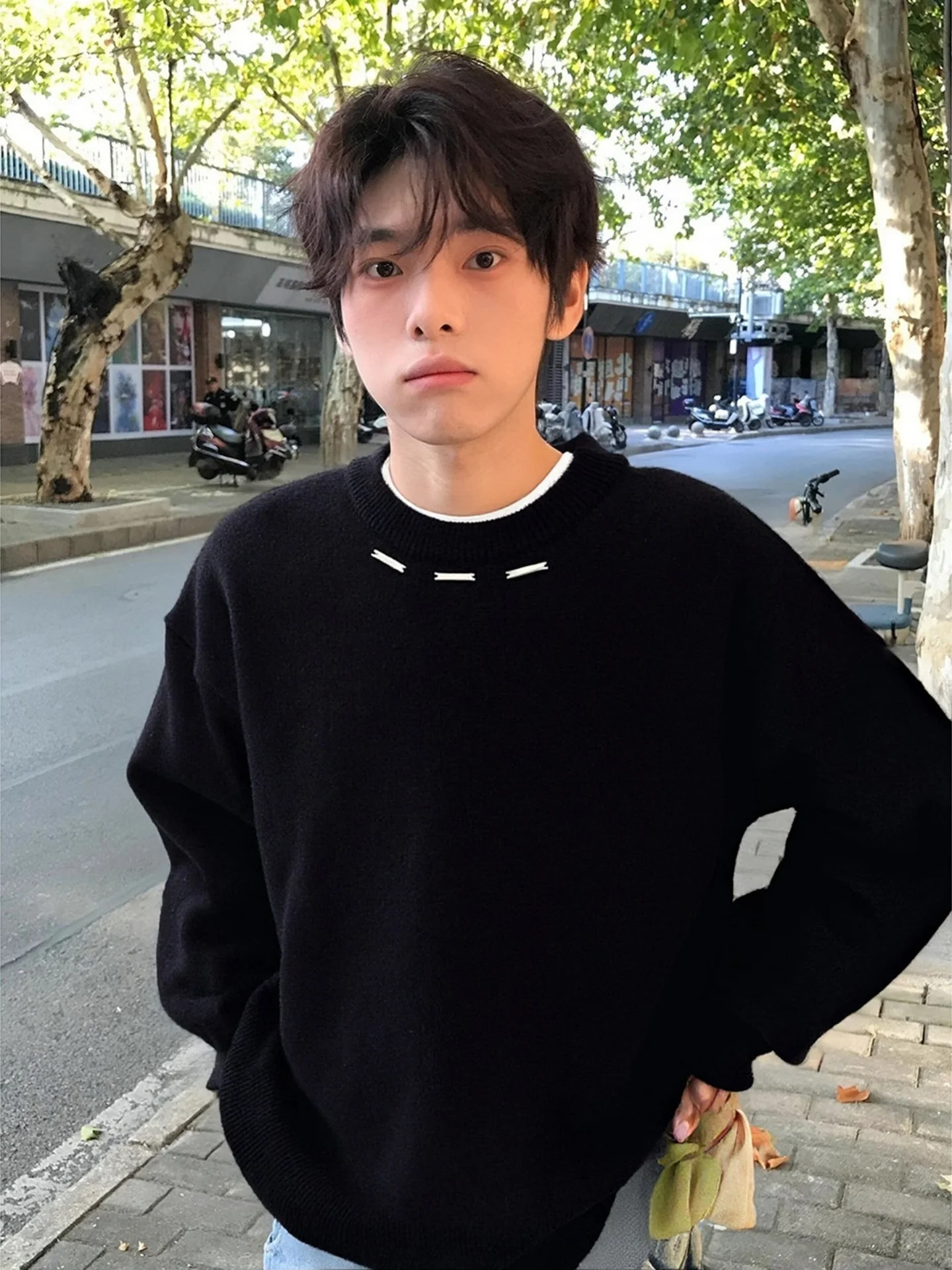 

Metal Tag round Ne Knitted Sweater Men's Winter Casual Sle Soft Warm Long Sve Bla Base irt Comfortable Loose Fit