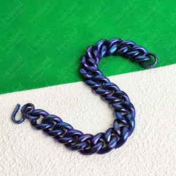 Titanium Mens Bracelets Blue 14MM Curb Link Chain Bracelet Men Fashion Jewelry