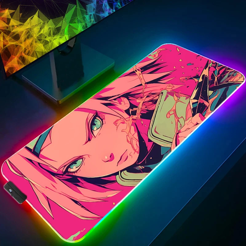 

NARUTO Haruno Sakura RGB Mouse Pad Anime Carpe big PC Gamer Computer LED Mausepad Keyboard Gaming Accessories Backlight Desk Mat