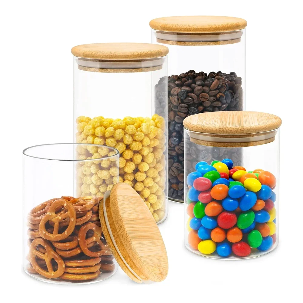 LG Luxury & Grace Botes de Cristal Pack 0,7 L + 1 L con Tapa de Bambú y Junta de Silicona – Tarros Herméticos para Alimentos