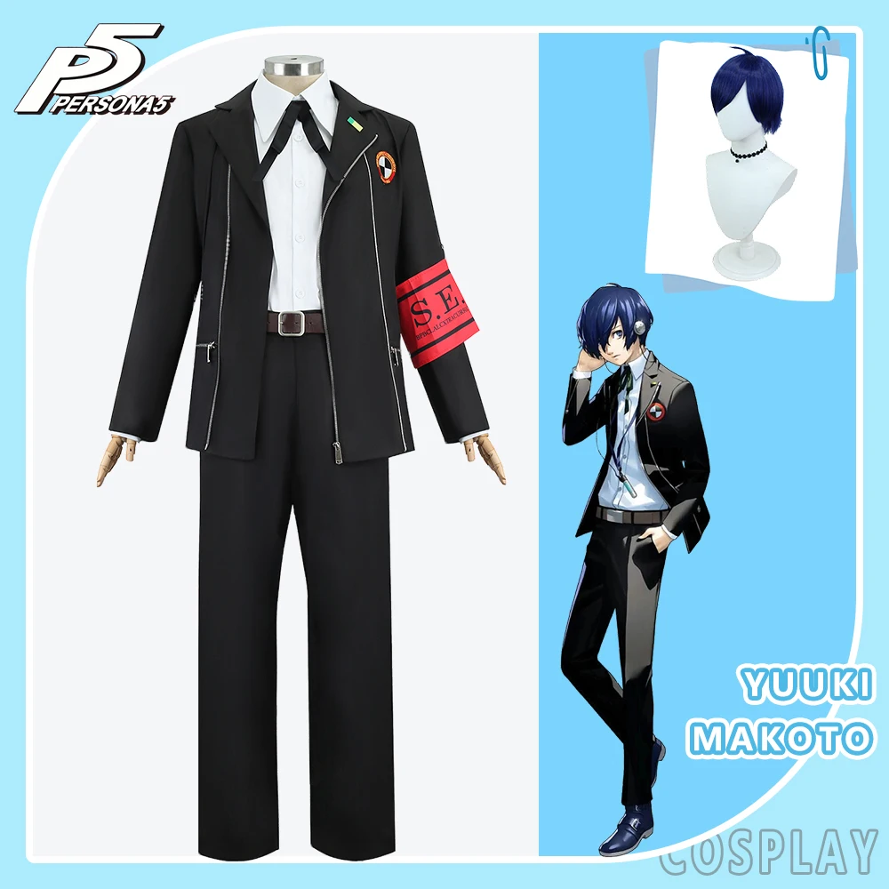 

Anime Persona3 P3 Yuuki Makoto Cosplay Costume Wig Black High School Uniform Full Set Halloween Party Disguise Suit for Men