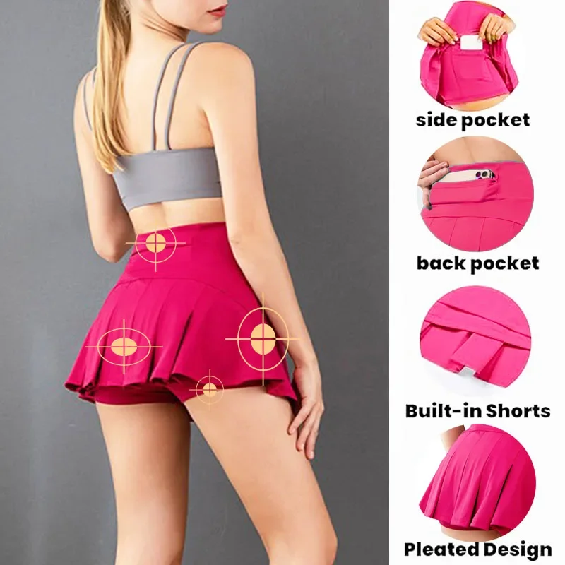 PofyBofy 2 Pocket Pleated Tennis Skirt High Waisted Athletic Golf Skorts Skirts for Women Running Casual Sports Flowy Mini Skirt