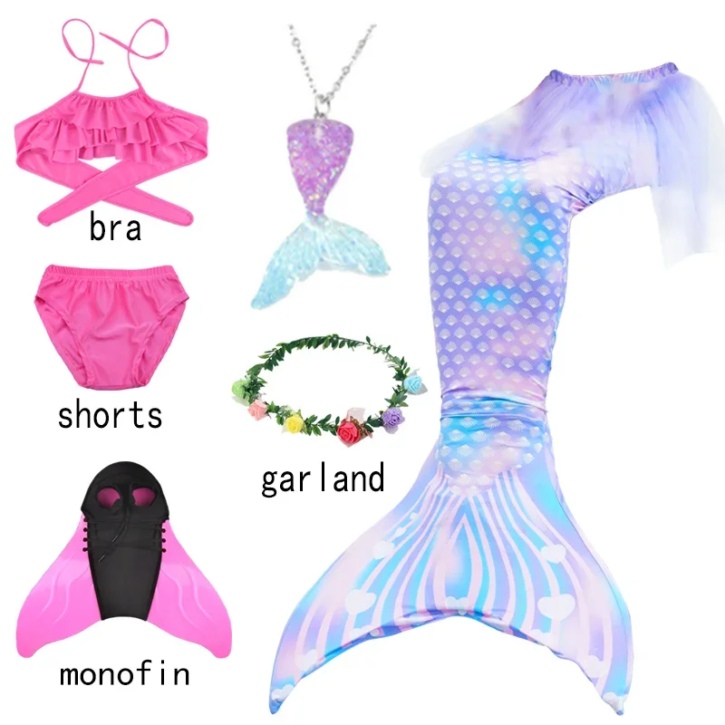 

Girls Mermaid Tails Dress Swimsuit with Monofin and Garland Children Carnival Gift Fantasy Swimsuit Swimming and Surfing Gift