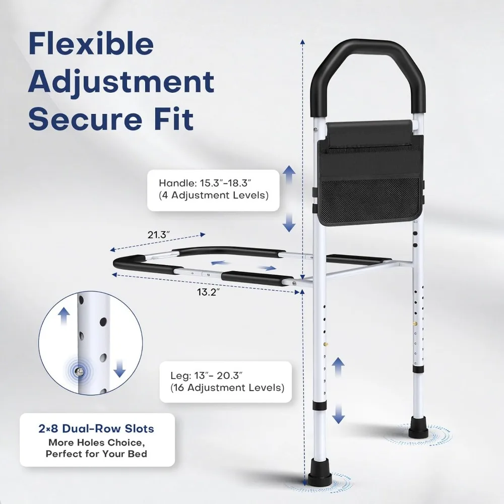 Adjustable Bed Safety Rails for Seniors with Storage Bag, Non-Slip Guard, Fits King Queen Full Twin Beds
