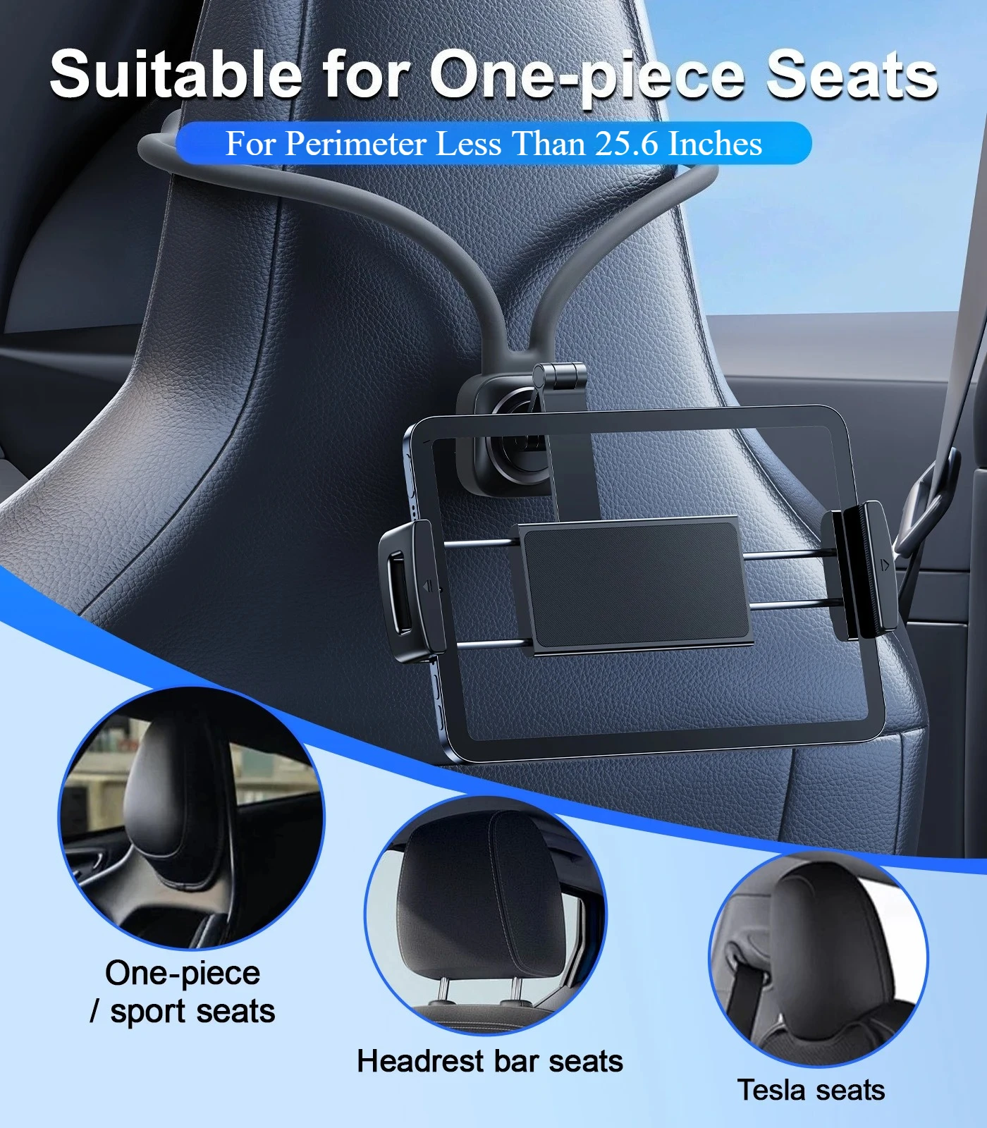 Oatsbasf Car Seat Back Tablet Holder Stand 360°Rotatable Flexible Tablet Phone Bracket for Sports Seat Universal Car Accessories
