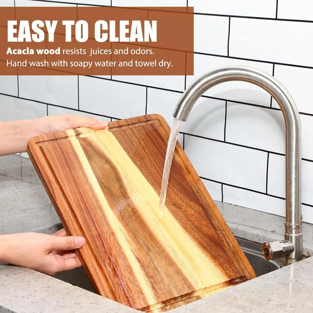 Roshtia 6 قطع لوح تقطيع خشب السنط 14 × 10 لوح تقطيع خشبي للمطبخ صينية تقديم Charcuterie قابلة للعكس جزار Blo