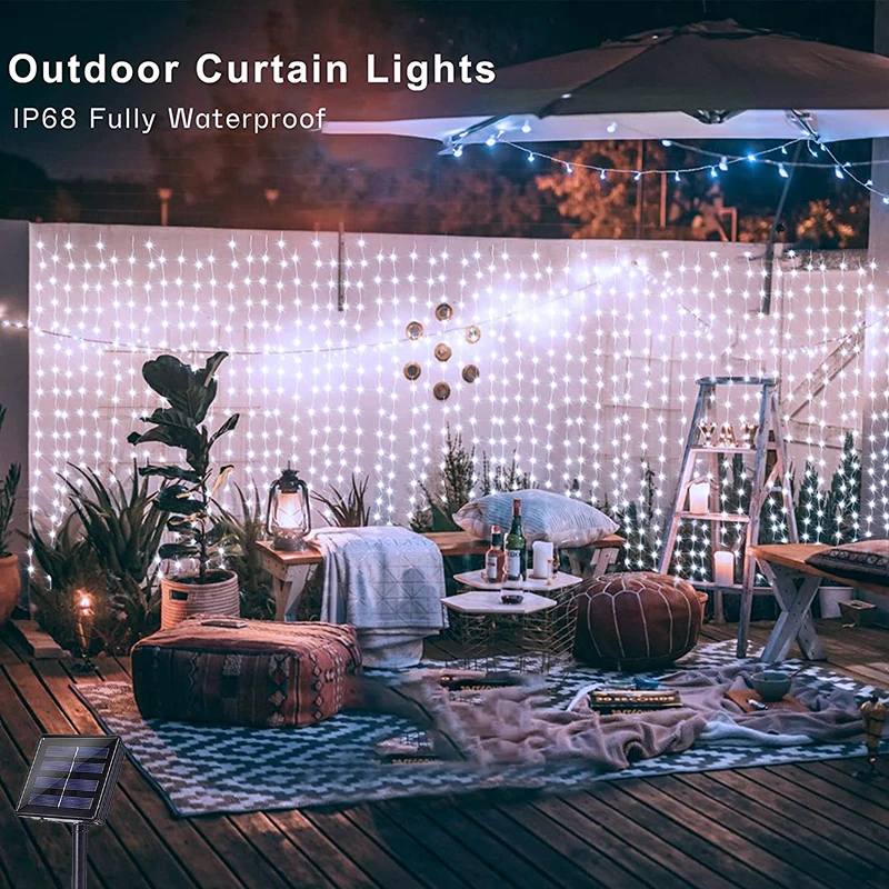 300Leds Solar Curtain Light Outdoor Fairy Garland String Lights 8 Modes Wedding Party Garden Decor Christmas Holiday Lighting image 2
