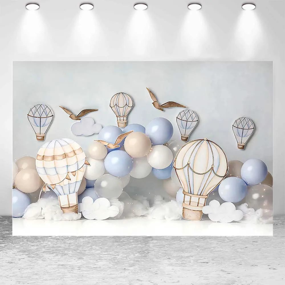 

Boy 1st Birthday Party Photography Background Hot Air Balloon White Cloud Cake Smash Decor Backdrop Photo Studio