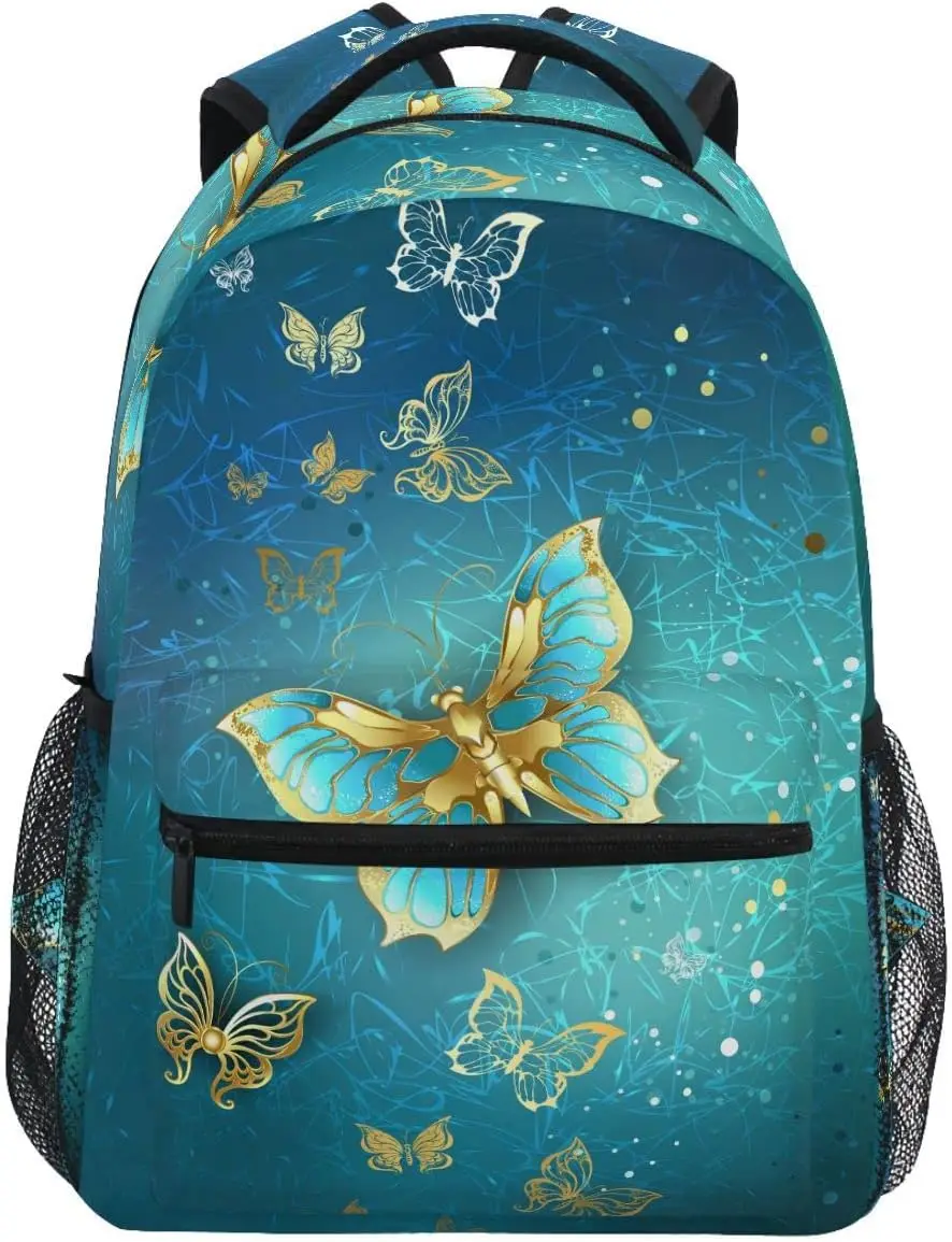 

Детский рюкзак с бабочкой, бирюзовые золотые школьные рюкзаки для мальчиков и девочек, рюкзак, сумка для книг