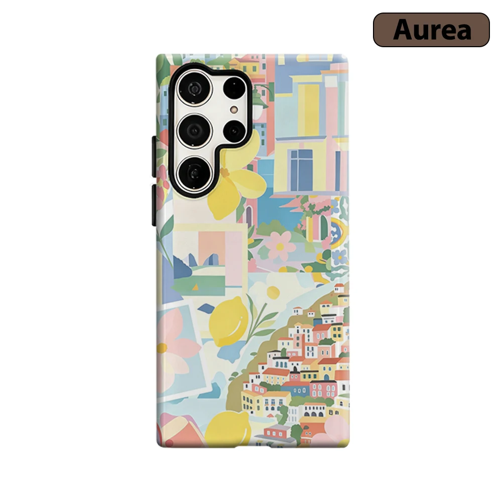 Mediterranean Lemon Town Phone Case for Samsung Galaxy S26 S25 Ultra S24 S23 Ultra Plus Shockproof Double layer tough Back Cover