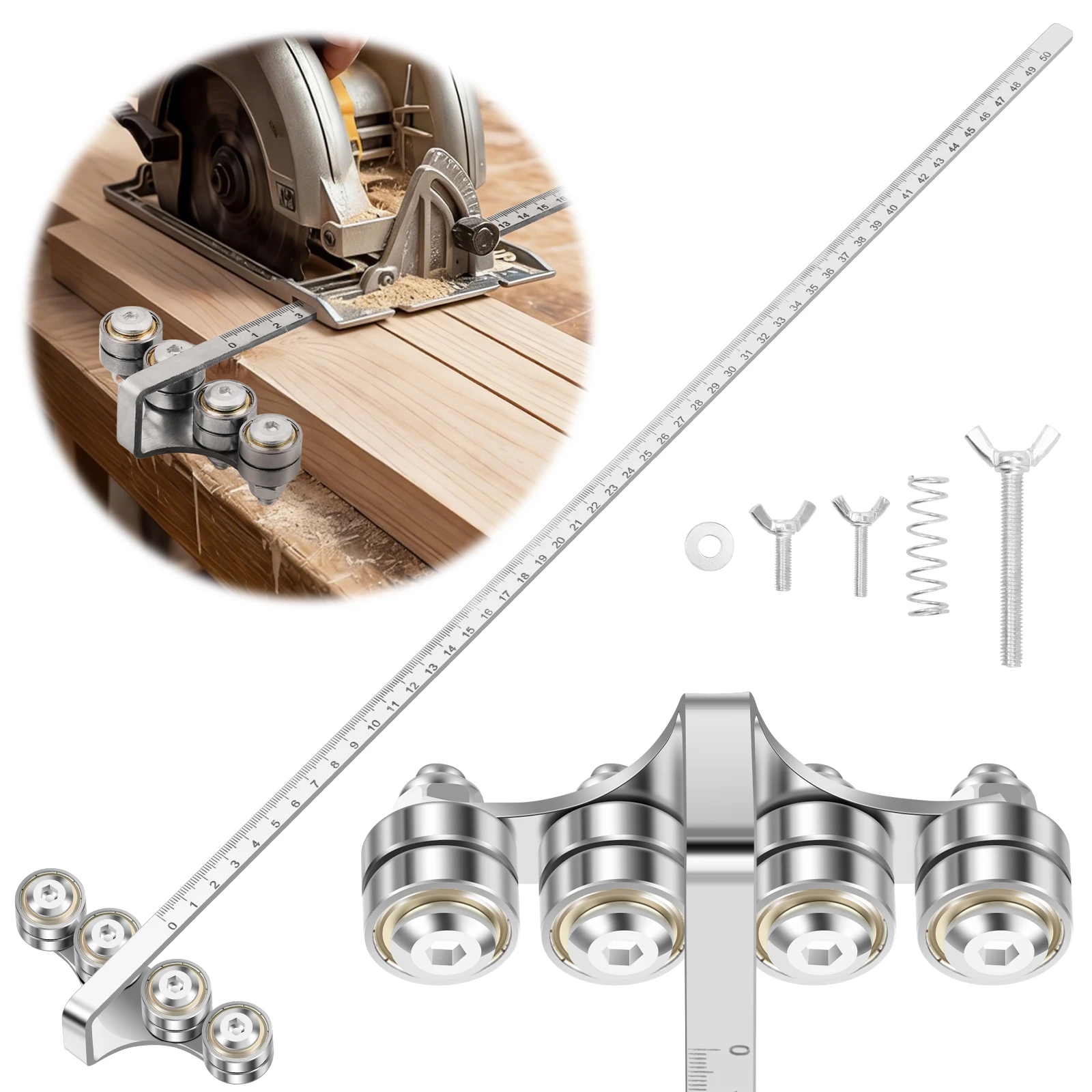 Adjustable Circular Saw Guide Rail Cutting Positioning Ruler 55cm Stainless Steel Woodworking Straight Edge Guide Tool Kit