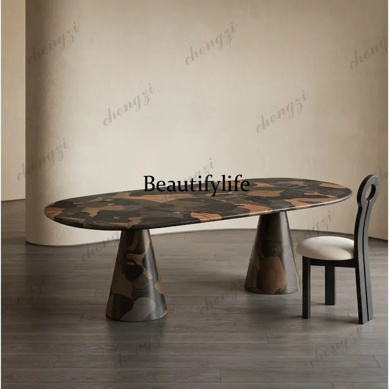 Hand-painted art modern designer design sense creative household oval dining table and chair combination