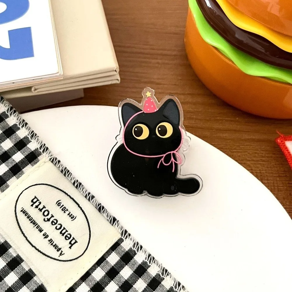 8pcs Acrylic Black Cat Bag Clips Fresh Keeping Moisture-proof Kitchen Seal Clips Paper Clips Double-sided Stationery Clips