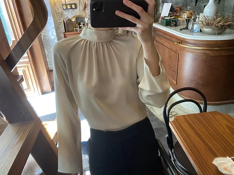 

Slimming Long Sve Acetate Linen irt for Women Ele Hidden Meat Good Help Cleanfit Sle Regular Thin Pure Color