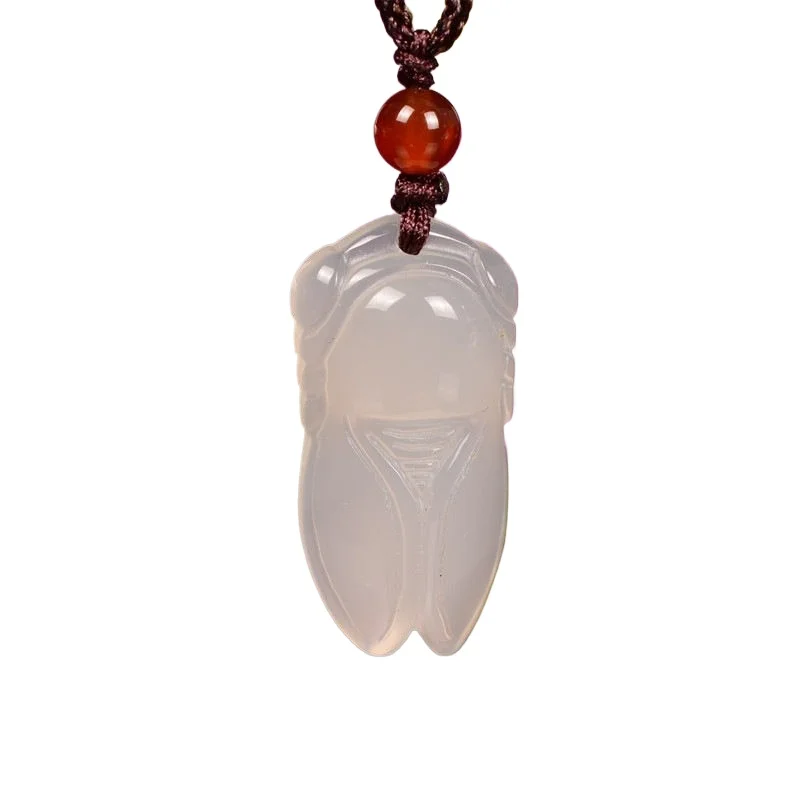 White agate cicada necklace pendant simple casual versatile daily wear