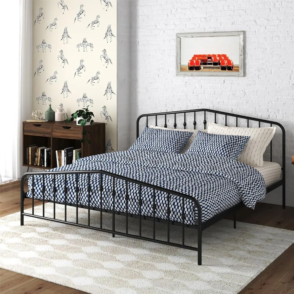 

Novogratz Bushwick Modern Metal Bed, Slightly Triangular Headboard and Footboard with Inset Spindles, Adjustable Base Height for