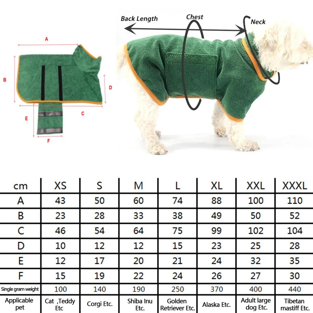 Dog Bathrobe Dog Towel Super Absorbent Pet Towel Quick Soft Dry Adjustable Bath Bags Robe For Small Medium Large Dog Drying Coat