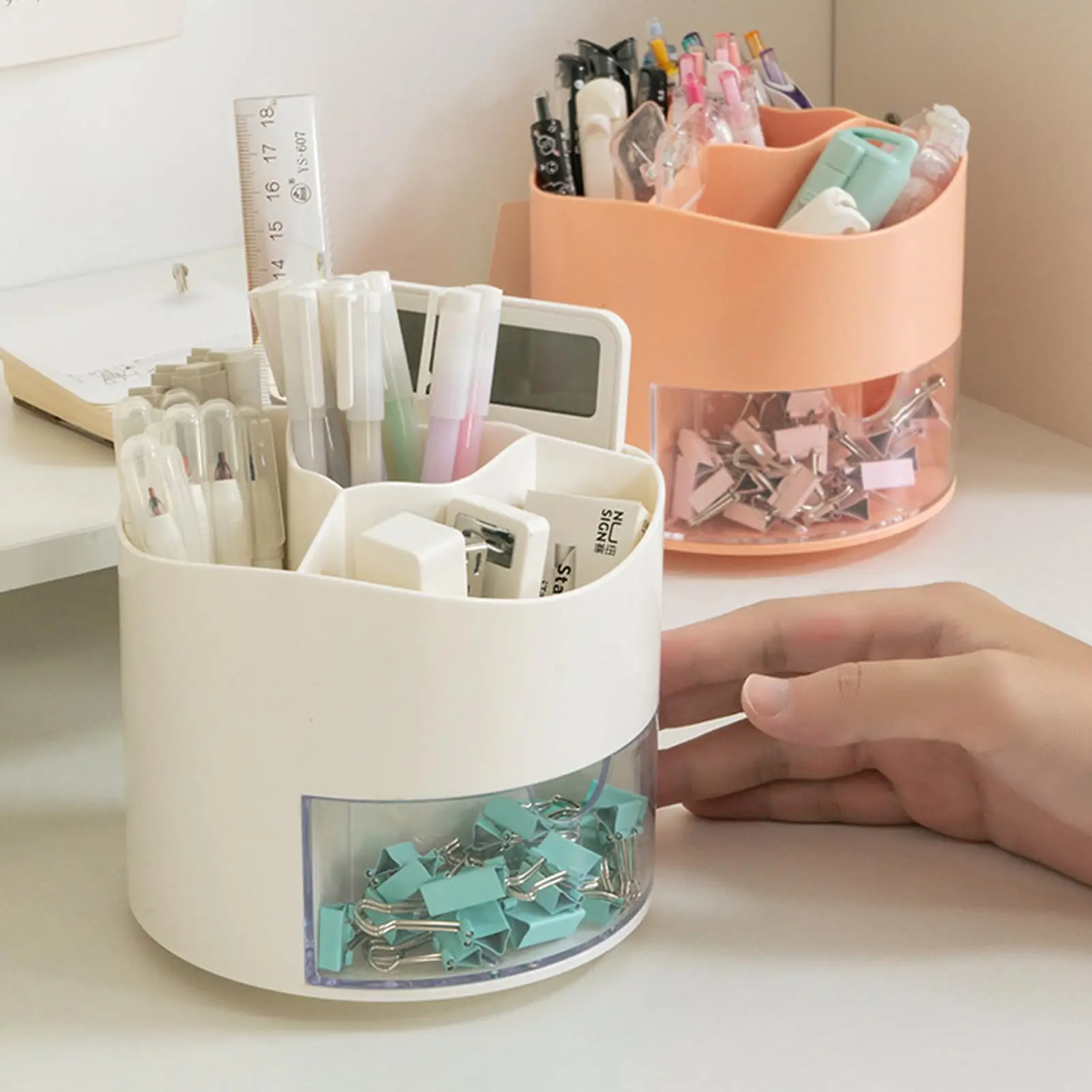 Nette Rotierenden Stift Halter Desktop Schublade Schreibwaren Box Fall Schule Büro Schreibtisch Kawaii Schreibwaren Lagerung Box Organizer Aufkleber – Detail 4